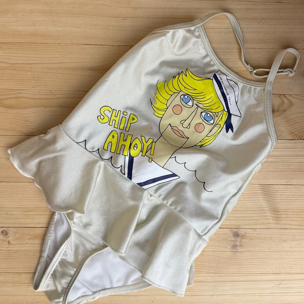Mini Rodini Kids Cream Sailor Swimsuit. Size 92. HTF. Good Used Condition